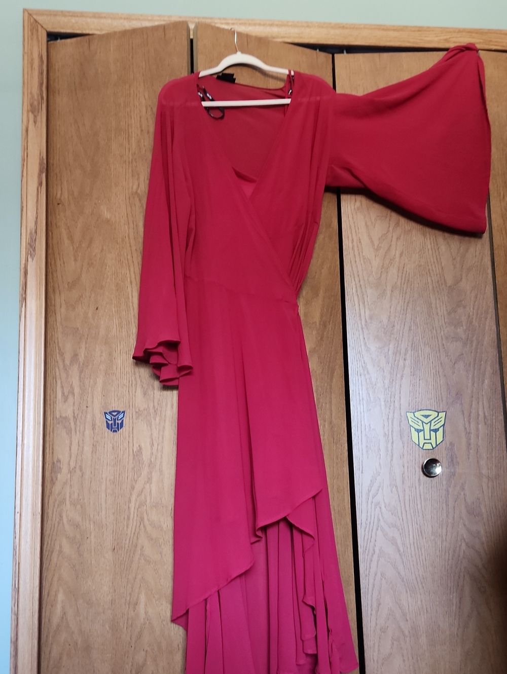 City Chic Fuchsia Wrap Maxi Dress with Statement Bell Sleeves